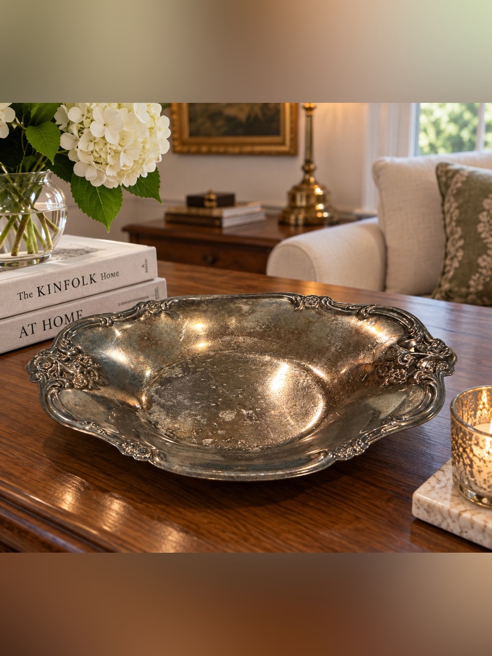 Antique-Style Silver Decorative Bowl - Metallic Silver Accent silver plated
